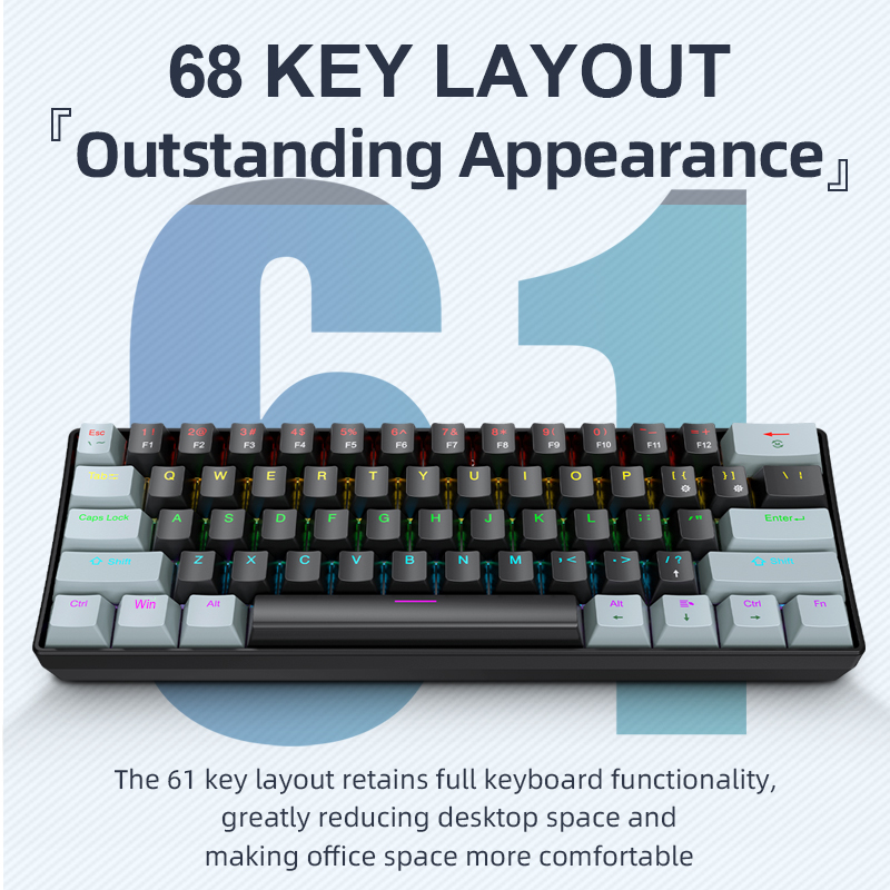 Gaming Keyboard And Mouse Set - APAYADO K61 ミニメカニカルキーボード、有線、61 キー、ファントム RGB、ブラック/ホワイトレッド/ブルーメカニカルスイッチゲーム用、60% ポータブル