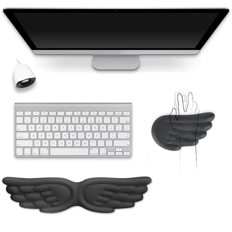 Gaming Keyboard Ergonomics - キーボードマウスリストレストエンジェルウィングメモリーフォームマウスリストレストサポート人間工学に基づいた滑り止めオフィスゲームコンピュータラップトップ用