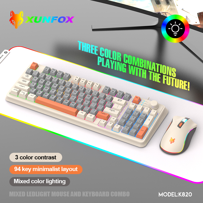 Gaming Keyboard And Mouse Set - USBケーブル付きキーボードとマウスのセット,照明付き,デスクトップ,ラップトップ,家庭,オフィス,女性,男性,k820