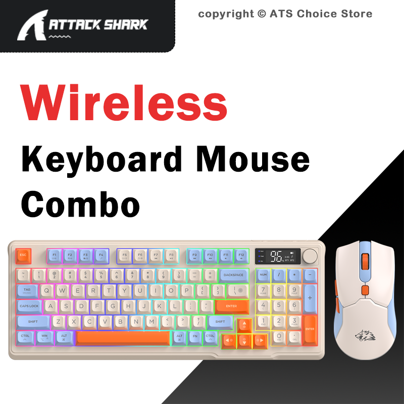 Gaming Keyboard And Mouse Set - FREEWOLF T96 ワイヤレスキーボードマウスコンボ、96キーRGBキーボードマウスセット、スマートスクリーンBluetoothキーボードマウスキット（ゲーミング用）