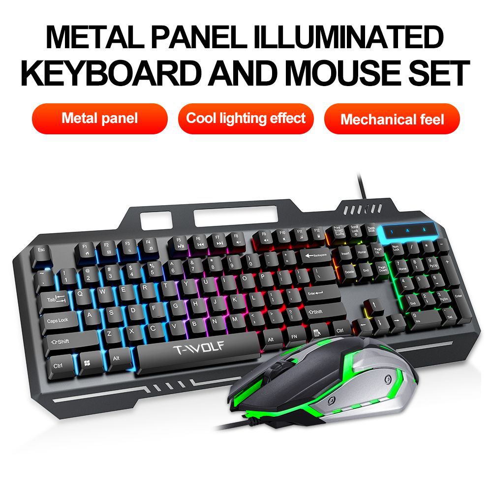 Gaming Keyboard Mouse Combo - Twolfバックライト付き有線ゲーミングキーボード、マウス付き、104キー、作業ゲームに適しています、tf600