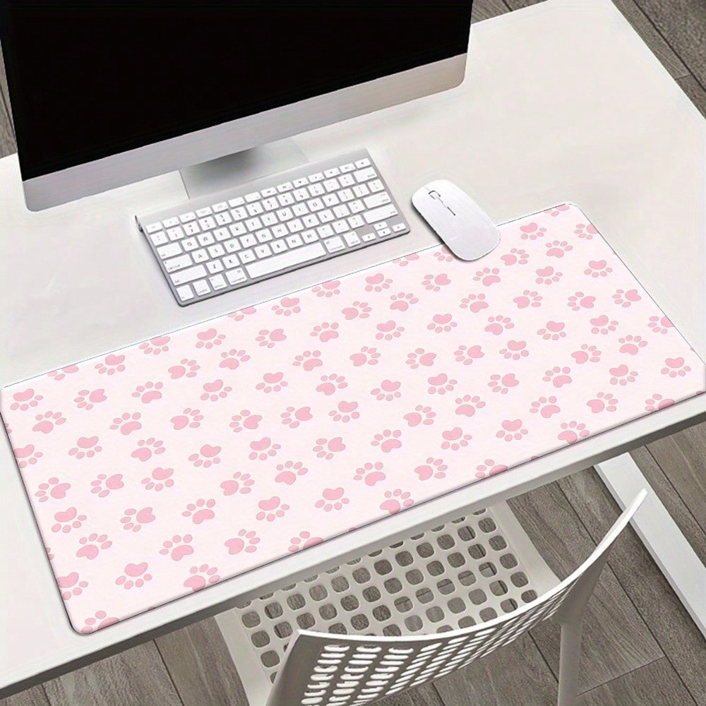 Gaming Keyboard Typewriter - ピンクの足跡デスクパッド、オフィスや家庭用の大きな長方形デスクマット、ゲーミングキーボードマウスパッド、ロングデスクパッド