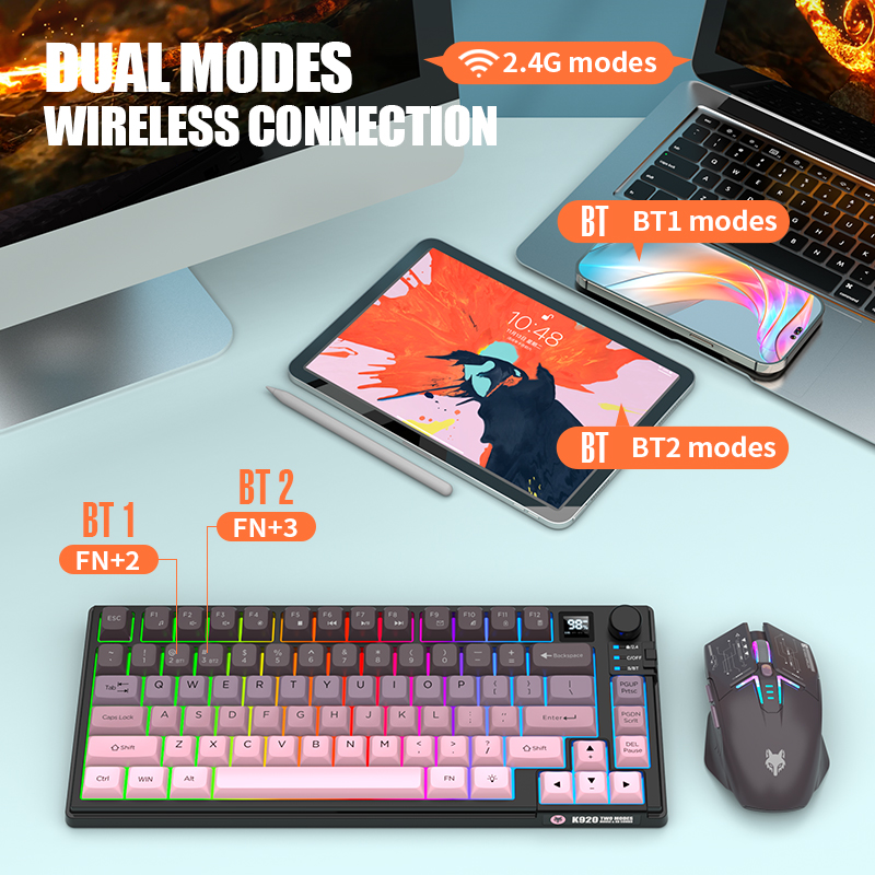 デュアルモード 2.4 グラム Bluetooth ワイヤレ - Gaming Keyboard And Mouse Set のレビューと価格