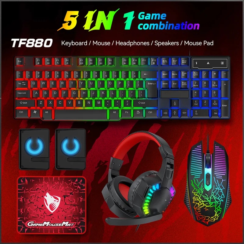 5-in-1 ゲーミングコンボセット：キーボード、4色呼吸ラ - Gaming Keyboard And Mouse Set のレビューと価格