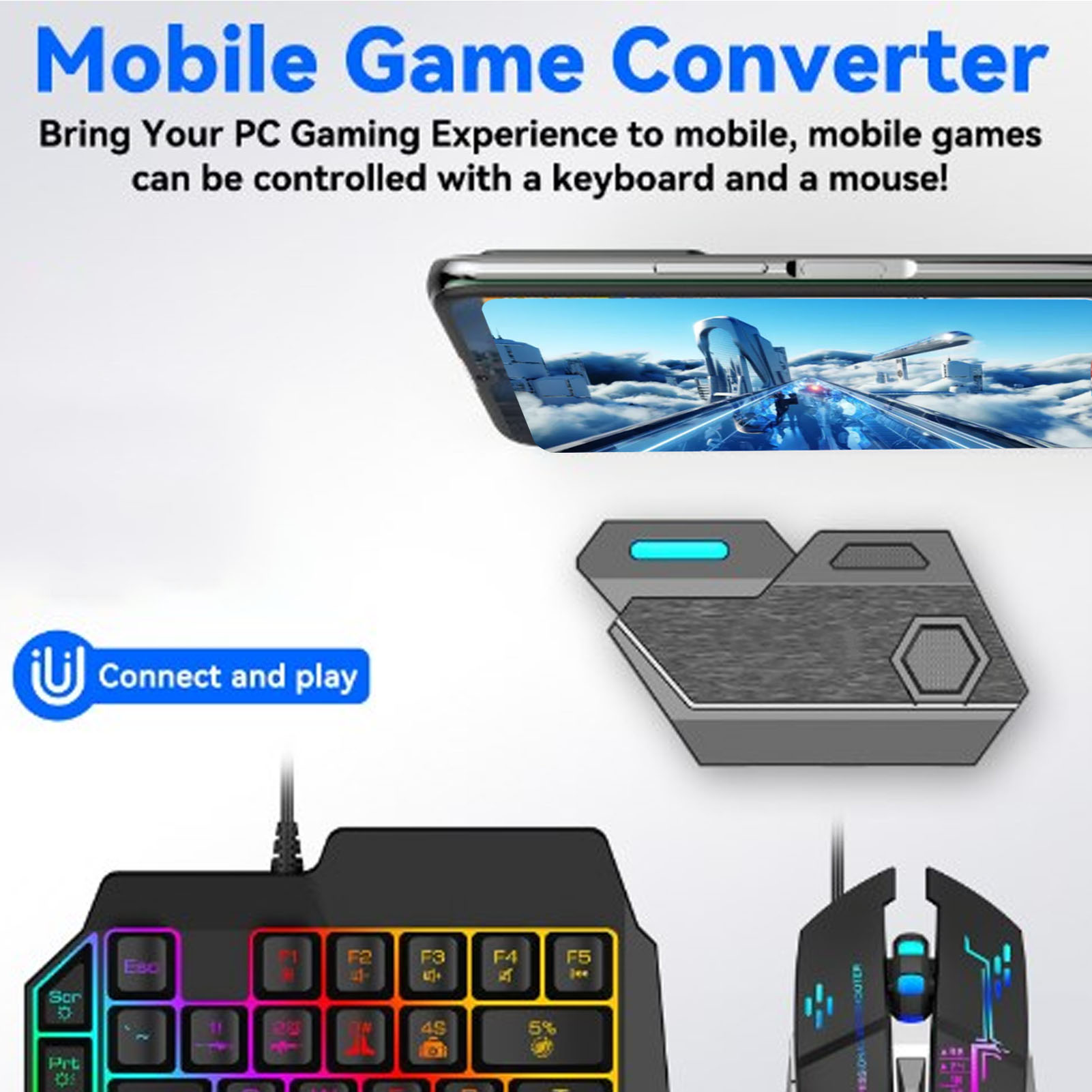 モバイルゲームコンボパック Bluetooth接続 片手キー - Gaming Keyboard Mouse Combo のレビューと価格